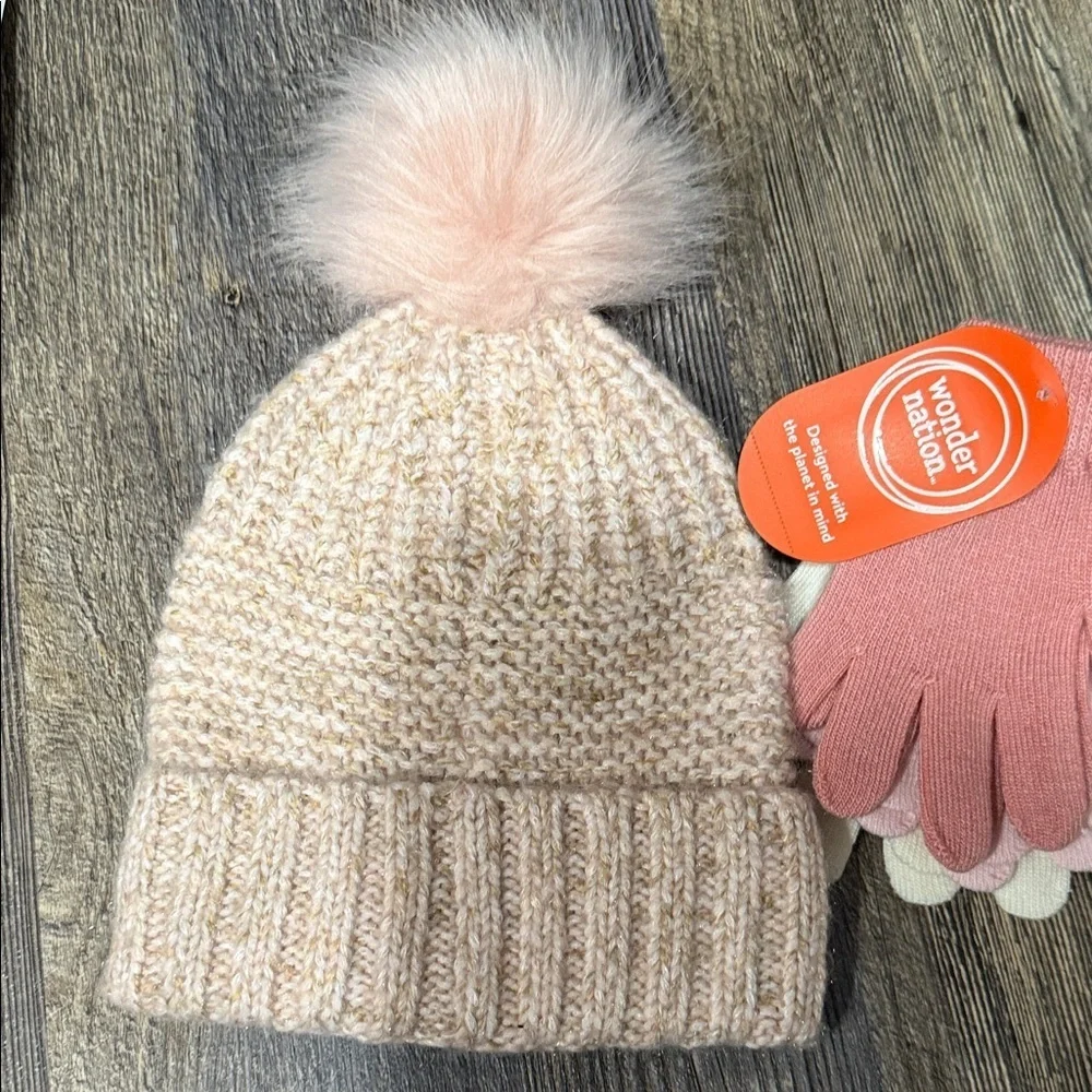 Wonder Nation Blush Knit Hat and Gloves Set